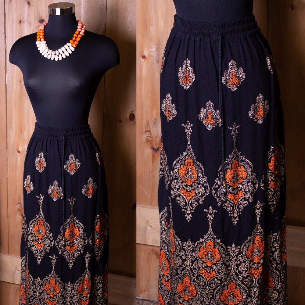 Black & Orange Boho Skirt